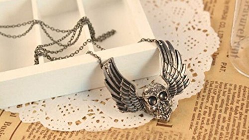 2016 Men Stainless Steel Skull Wing Pendant Chain Silver Black Necklace N2