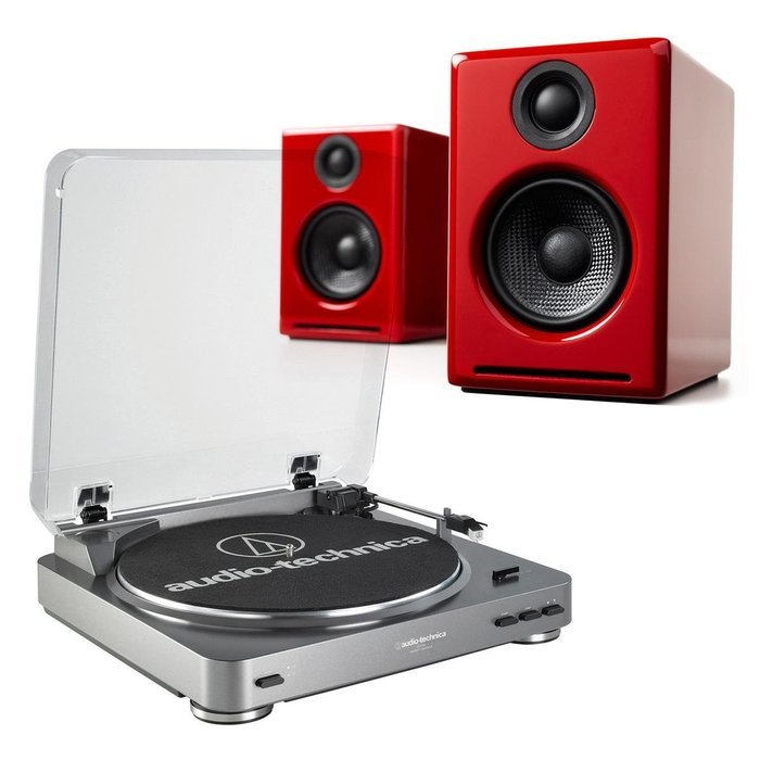 AudioTechnica AT-LP60 Fully Automatic Stereo 2-Speed Turntable System (Silver) with Audioengine A2+ Premium Powered...