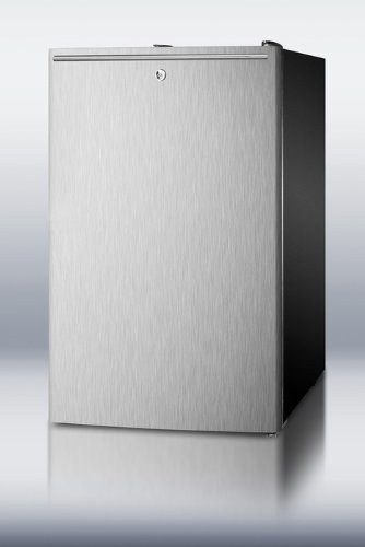 Summit CM421BL7SSHH: Commercially listed 20" wide counter height refrigerator-freezer with a lock, stainless steel... N2