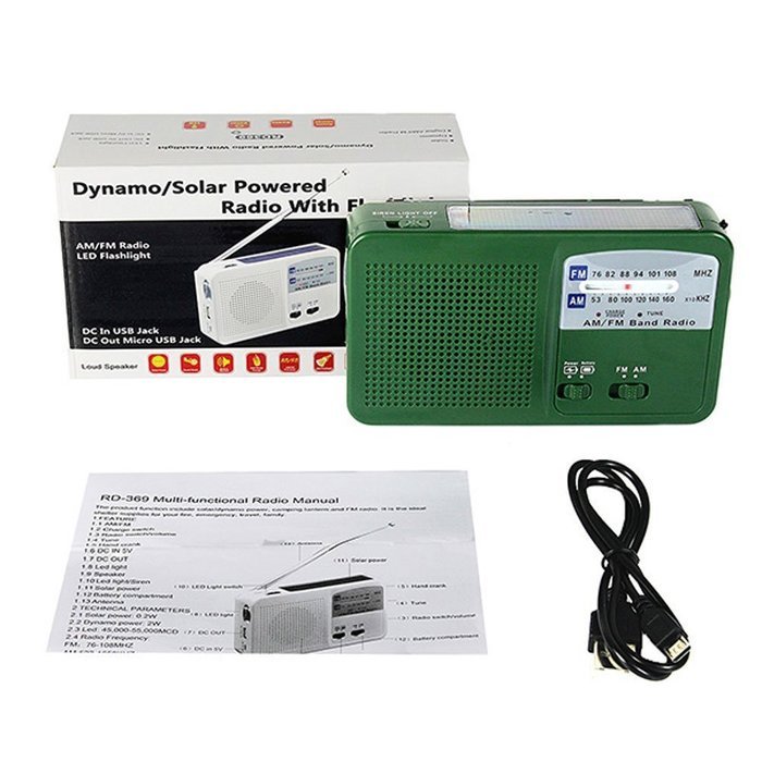 TIVDIO RD-369 Dynamo Emergency Solar Hand Crank Self Powered Analog FM/AM Radio LED Flashlight Smart Phone Charger...