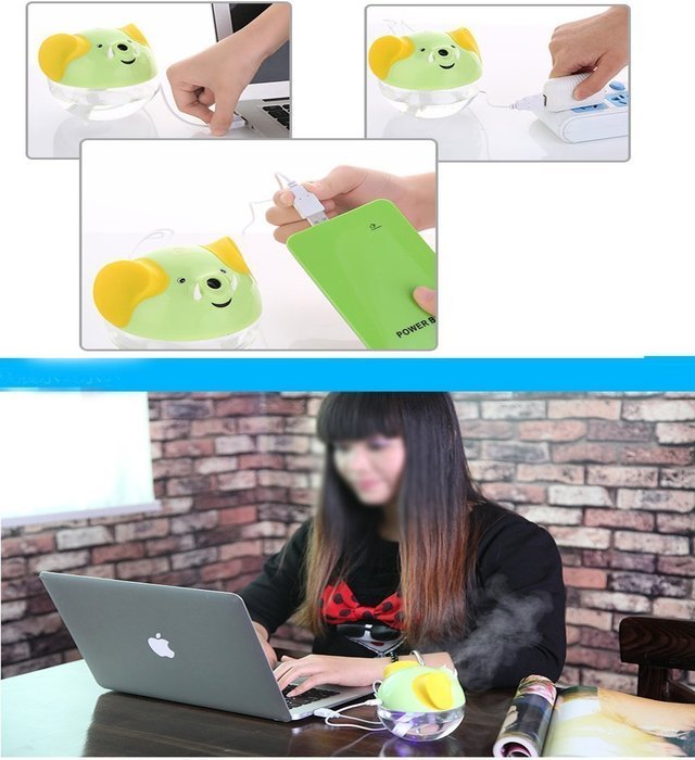 Cute Cartoon Elephant Electric USB Ultrasonic Quiet Humidifier Auto Touch off, LED Light Anion Oxygen Aromatherapy... N8