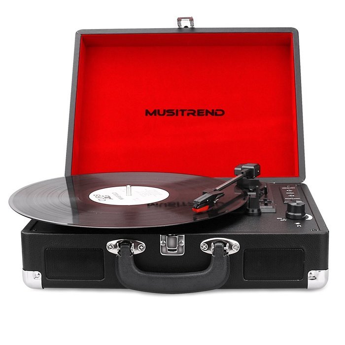 Musitrend Bluetooth Turntable Portable Suitcase Record Player with Built-in Speakers, USB/SD Recorder, Rechargable... N8