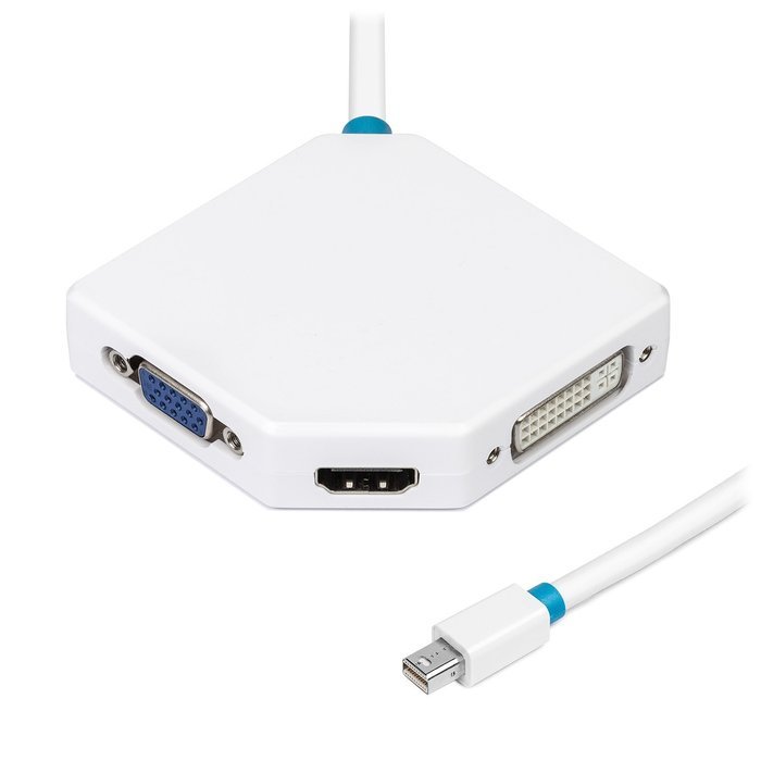 Aurum Cables Mini DisplayPort to HDMI + DVI + VGA Female Cable - 3 Pack Cable with 3 Piece Cable Ties - 1 Feet N9