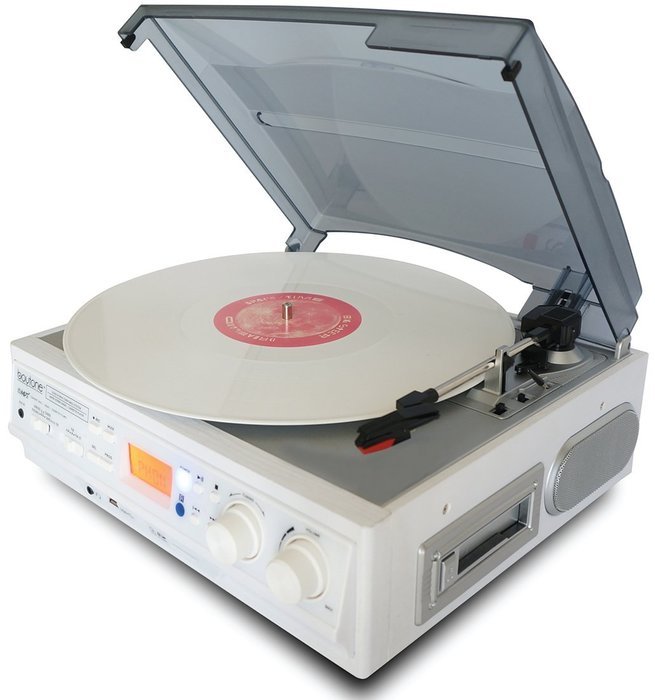 Boytone BT-37WT-C White Color Limited Edition 3-Speed Stereo Turntable, 2 Built-In Speakers, LCD Display, AM/FM... N4
