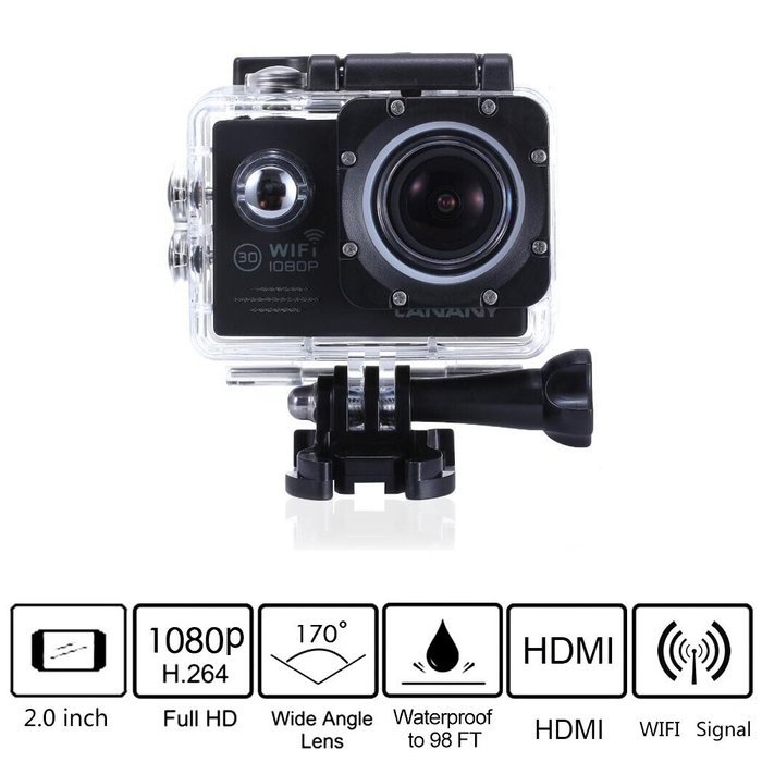 Sport Camera, Canany Wifi Action Camera 1080P HD 12MP 2.0Inch Bundle With 2 Batteries and FREE Accessories Kits... N29