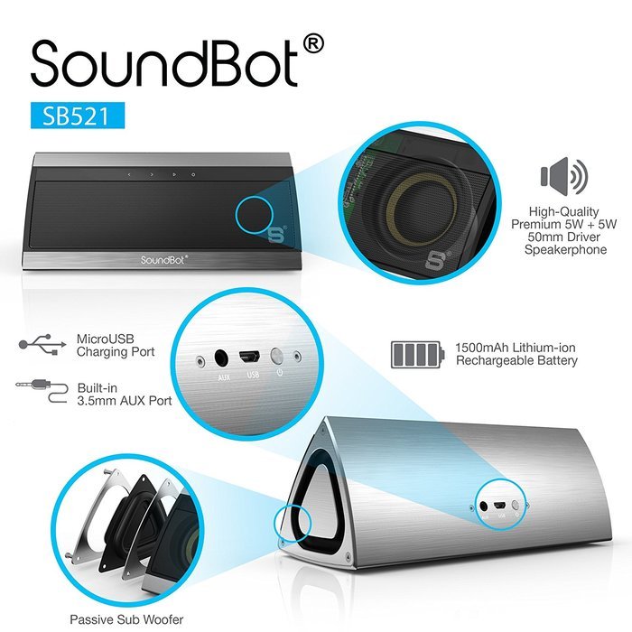 Bluetooth Speaker, SoundBot SB521 HD 3D Bluetooth 3.0 Wireless Speaker for 15Hrs Music Streaming & Hands-Free...