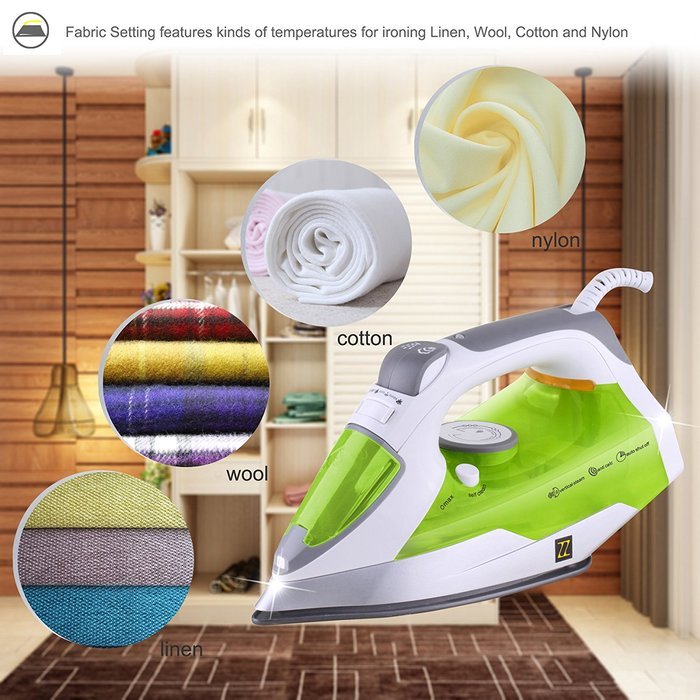 ZZ ES23311 Advantage Steam Iron Motion-Activated 1400-Watt Auto-Off, White/Green