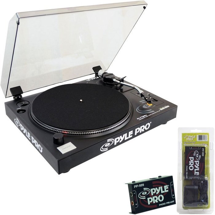 Pyle Turntable Record Player and Pre-Amplifier Package - PLTTB3U Belt Drive USB Turntable with Digital Recording...