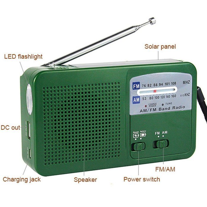 TIVDIO RD-369 Dynamo Emergency Solar Hand Crank Self Powered Analog FM/AM Radio LED Flashlight Smart Phone Charger... N2
