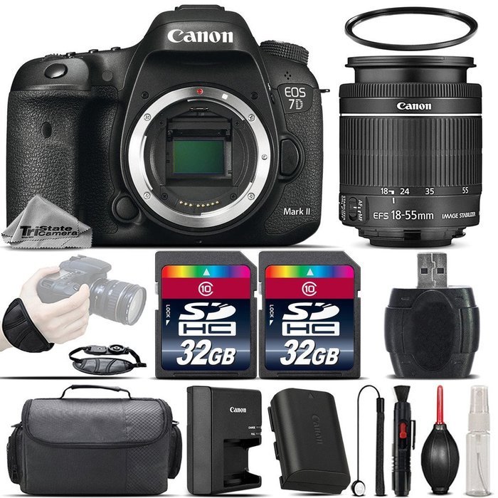 Canon EOS 7D Mark II DSLR Camera with Built-In GPS Receiver & Digital Compass + Canon 18-55mm IS STM Lens + 64GB... N2