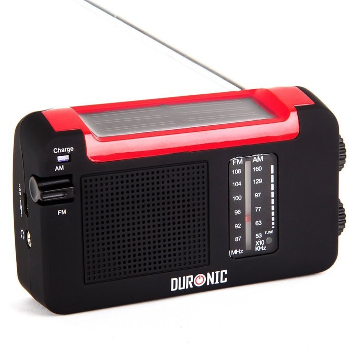 Duronic Hybrid Hand crank, self-powered, Solar AM/FM Radio with USB charger cable - Perfect for Walking, Hiking...