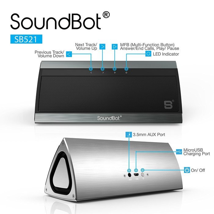 Bluetooth Speaker, SoundBot SB521 HD 3D Bluetooth 3.0 Wireless Speaker for 15Hrs Music Streaming & Hands-Free... N2