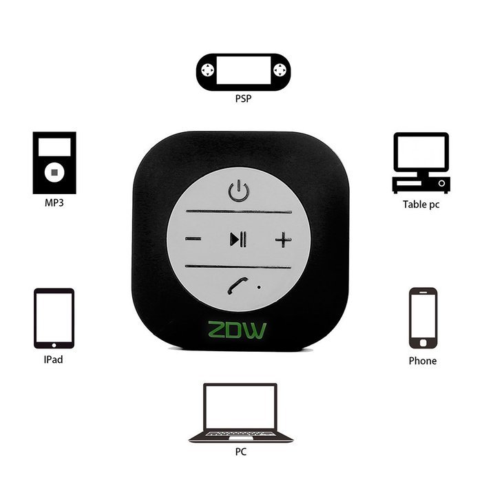 ZDW BTS-08 Bluetooth Waterproof Shower Speakers with Suction Cup, Black N7