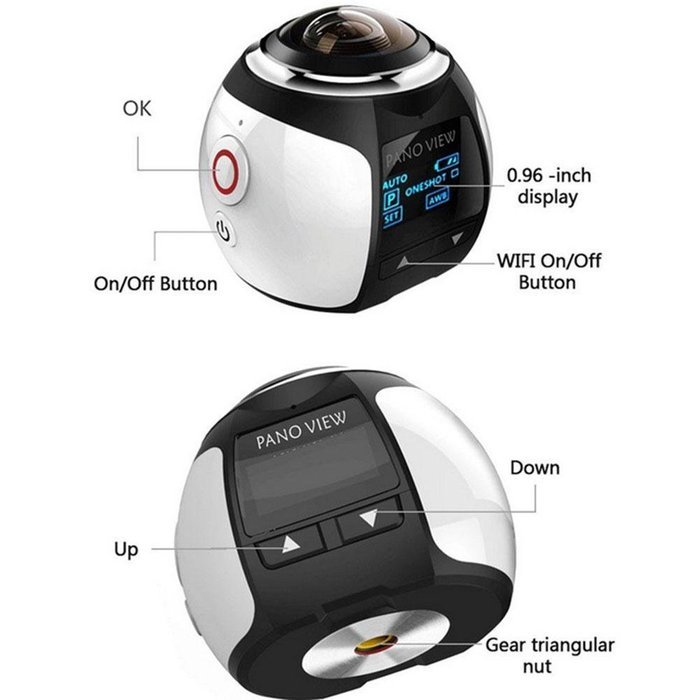 Cshine 360 Degree Mini WiFi Panoramic Video Camera 2448P 30fps 16MP Photo 3D Sports DV VR Video And Image ABS(... N3