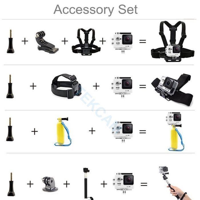 TEKCAM Accessories kits for Gopro Hero/Lightdow/DBOPOWER/WiMiUS Waterproof Action Camera Water Swimming N8