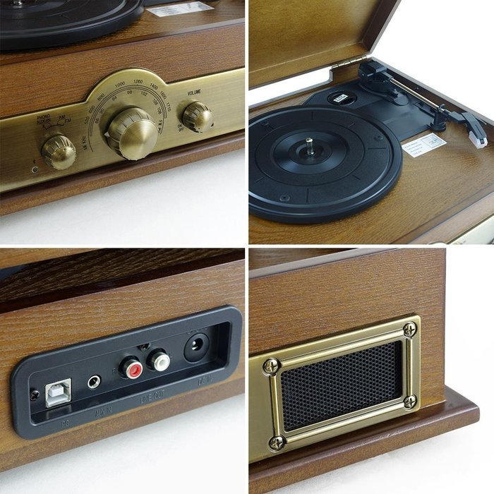 Retro Vintage Classic Style Bluetooth Turntable Vinyl Record Player with Recording Ability, AM/FM Radio (Certified... N3