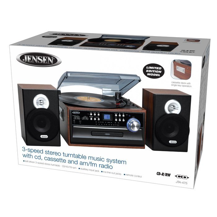 Jensen 3-Speed Turntable Music System Limited Edition JTA475W LCD Display with Front Loading CD Player , AM/FM...