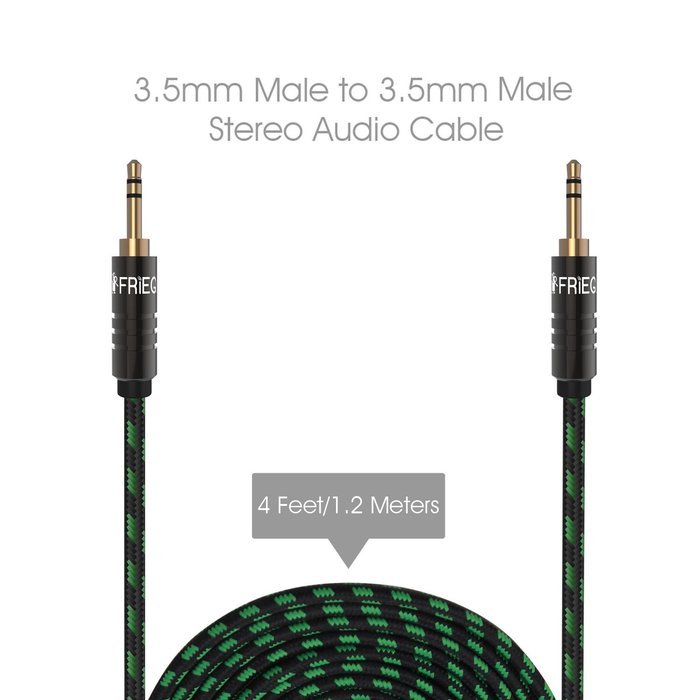 FRiEQ 3.5mm Male To Male Car and Home Stereo Cloth Jacketed Tangle-Free Auxiliary Audio Cable (4 Feet/1.2M) Fits... N3