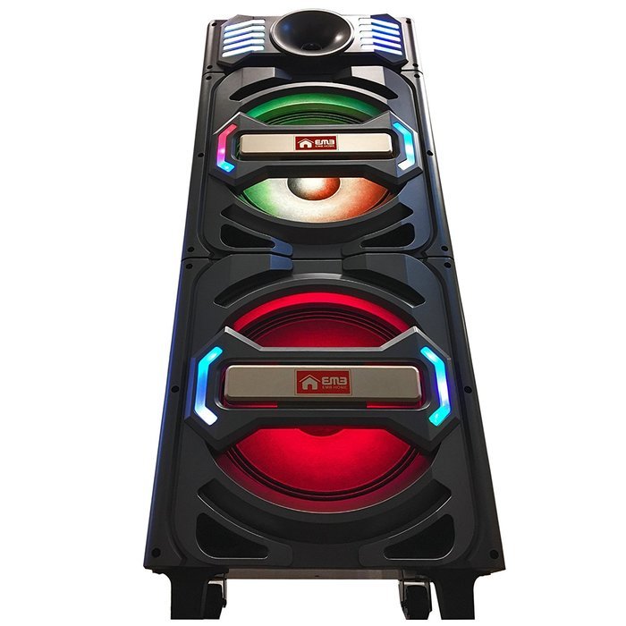 EMB PKL2200 Proffessional 2000W Double 12" Woofer w/ LED Lights - Trolley LOUD Portable Rechargeable Speaker System...