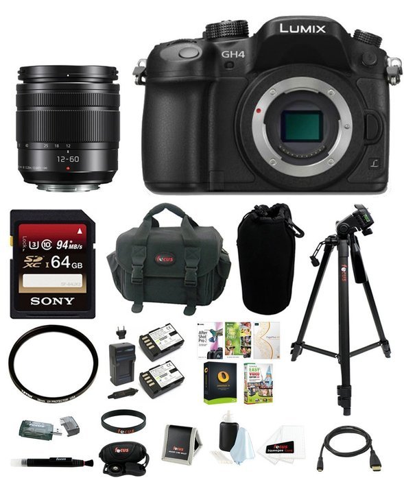 Panasonic GH4K w/ Panasonic H-FS12060 splash/dustproof sealed lens +64GB Acc kit N4