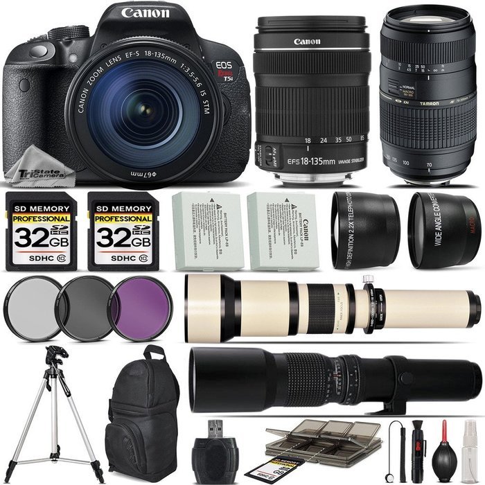 Canon EOS Rebel T5i DSLR Camera + 18-135mm IS STM Lens + Tamron 70-300mm Di LD Lens + 650-1300mm Zoom Lens + 500mm...