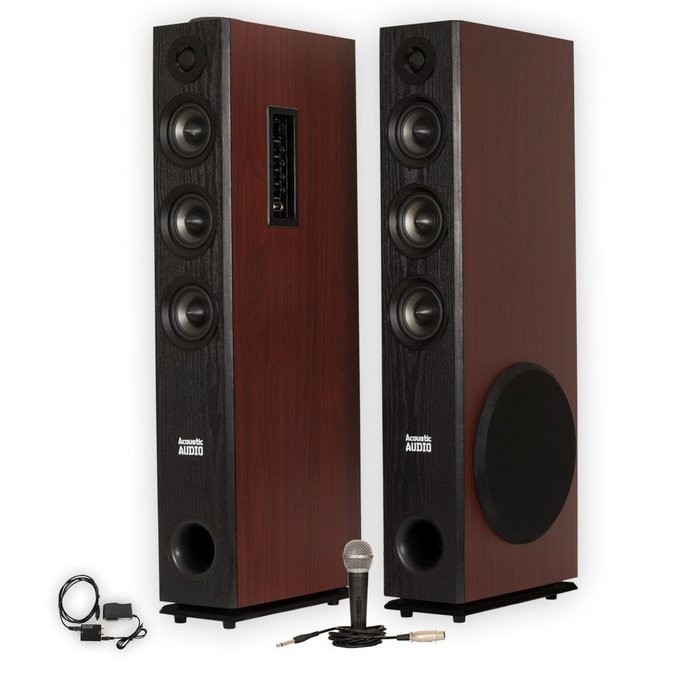 Acoustic Audio TSi650 Bluetooth Powered Floorstanding Tower Multimedia Speakers with Optical Input and Mic TSi650DM1 N2