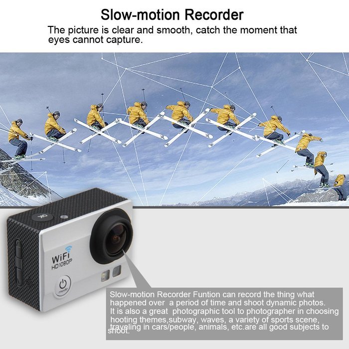 Excelvan Q5 12MP Mini Wifi Action Sports Camera with 2-Inch HD LCD 170 Degree Wide-Angle Lens and Battery (Black) N7