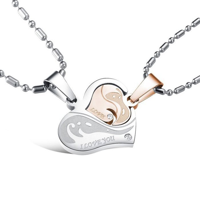 Morenitor[TM]Couple Necklace set Stainless Steel Silver Black Heart Shape Key Matching Set Necklace for Women's... N20