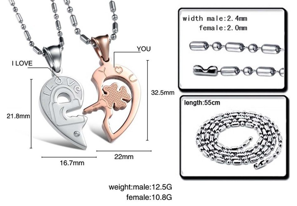 Morenitor[TM]Couple Necklace set Stainless Steel Silver Black Heart Shape Key Matching Set Necklace for Women's... N23