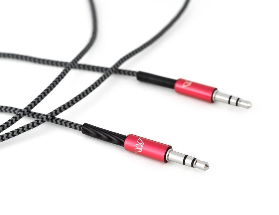 MOS SW-30449-03 3-Feet Spring Aux 3.5mm Cable, Reinforced, Braided Cable, Red