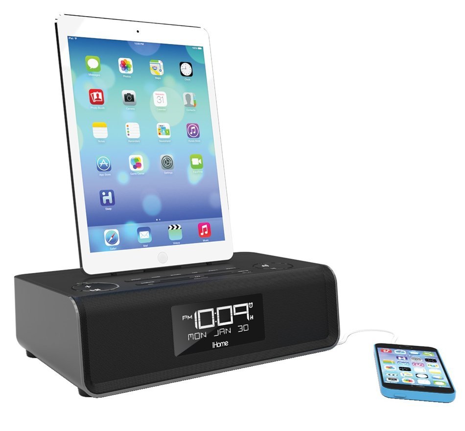 iHome iDL43W Dual Charging Stereo FM Clock Radio with Lightning Dock and USB Charge/Play - White N2
