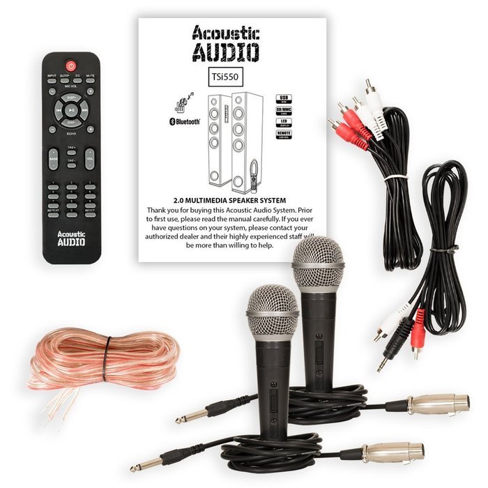 Acoustic Audio TSi550 Bluetooth Powered Floorstanding Tower Home Multimedia Speaker Pair and Mics TSi550M2 N3