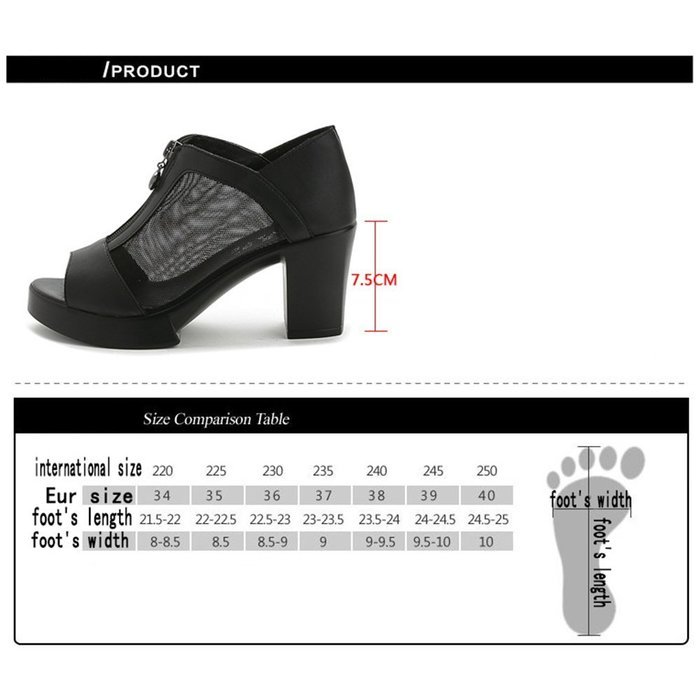 Spritech(TM) Women Girl Summer Net Yarn Stripe PU Leather Open Toe Platform Peep Toe Bootie Flat Shoes Black 39 N36