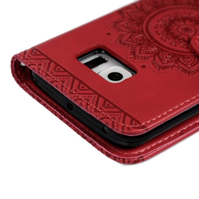 S6 Edge Case,Samsung Galaxy S6 Edge Case - Wallet Embossed Totem Flower Premuim PU Leather Snug Fit Soft TPU Inner... N17