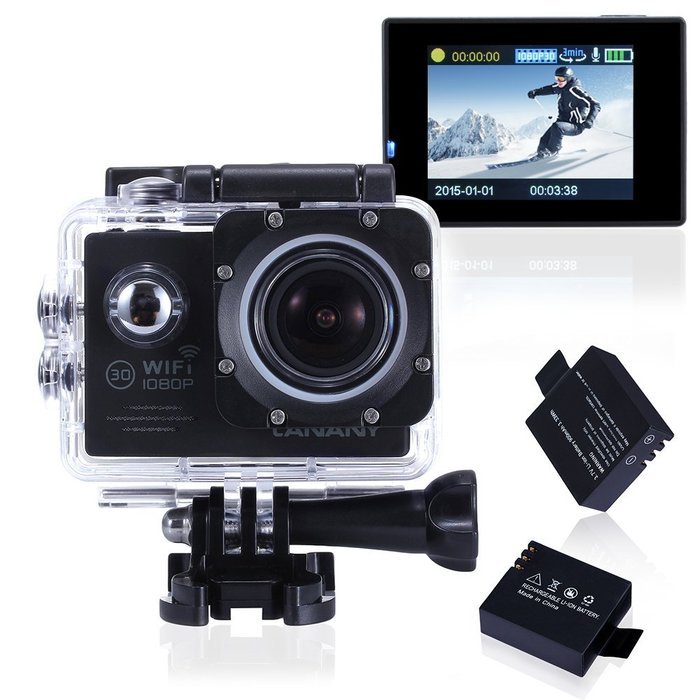 Sport Camera, Canany Wifi Action Camera 1080P HD 12MP 2.0Inch Bundle With 2 Batteries and FREE Accessories Kits... N35