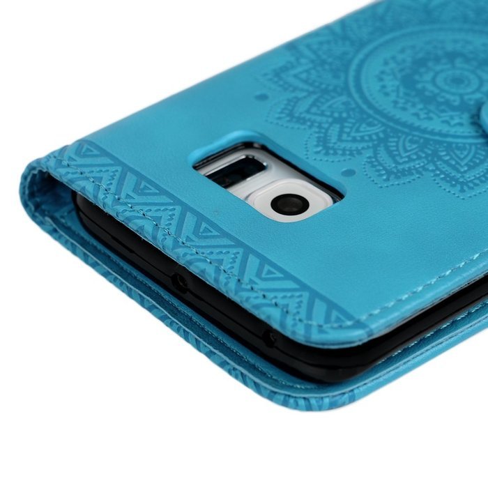 S6 Edge Case,Samsung Galaxy S6 Edge Case - Wallet Embossed Totem Flower Premuim PU Leather Snug Fit Soft TPU Inner... N20