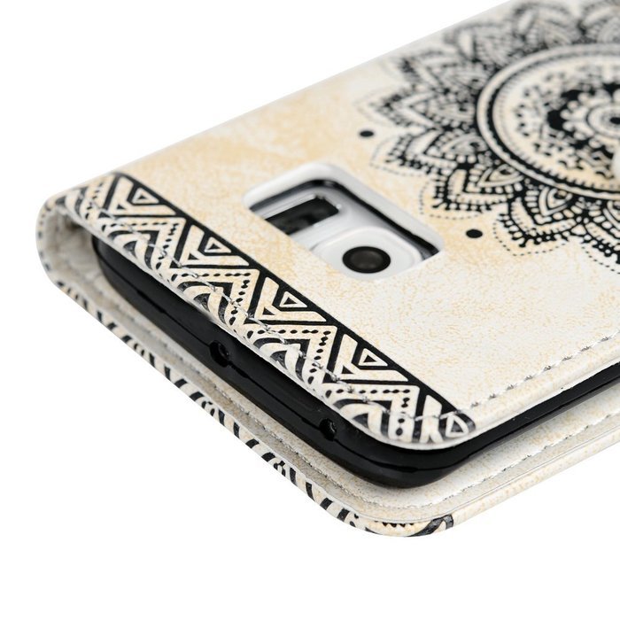 S6 Edge Case,Samsung Galaxy S6 Edge Case - Wallet Embossed Totem Flower Premuim PU Leather Snug Fit Soft TPU Inner... N21