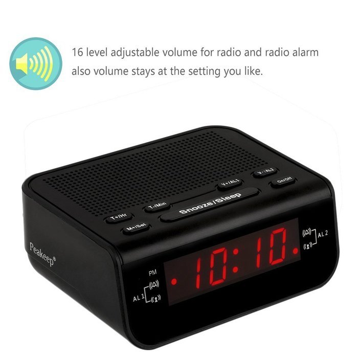 Peakeep Little Digital FM Alarm Clock Radio with Dual Alarm, Snooze, Sleep Timer and Battery Backup N2