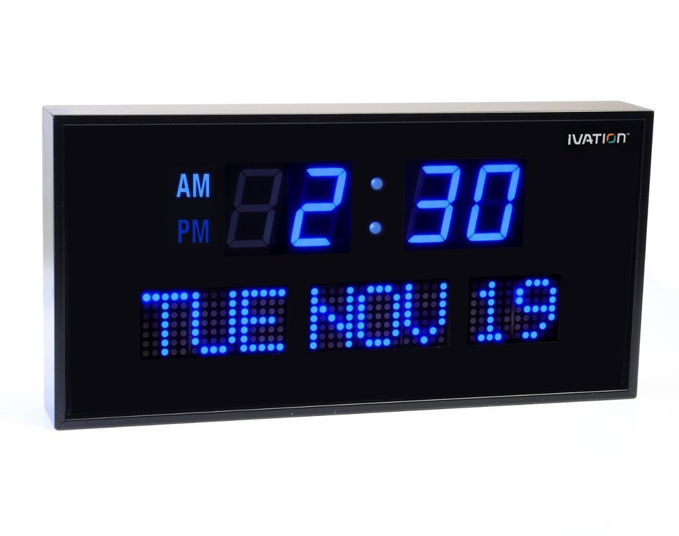 Ivation JID0222GRN Big Oversized Digital GreenLED Calendar Clock with Day and Date (Green)