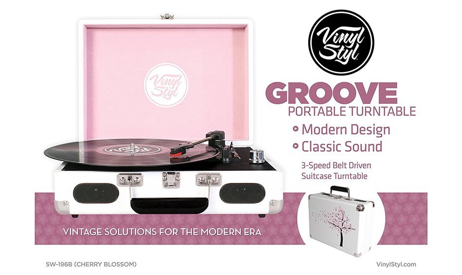 Vinyl Styl Groove Portable 3 Speed Turntable (Cherry Blossom) N2