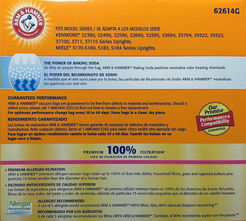 ARM & HAMMER Kenmore U, O, & 5068 Premium Allergen Bags - 1 Box of 3 Bags