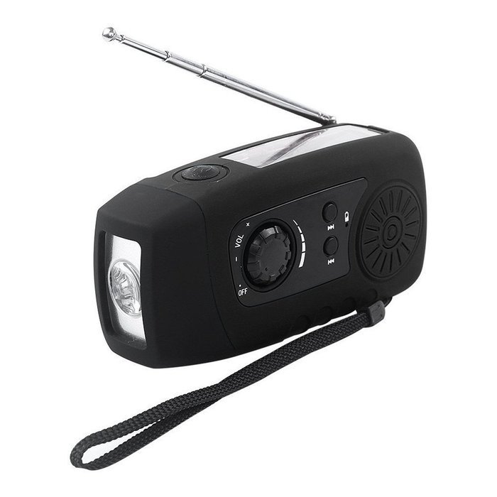 Tsonmall Solar Hand Crank Self Powered Emergency FM Radio WIth 1 LED Flashlight Black