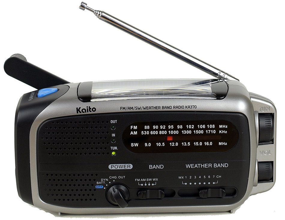 Kaito KA370 Voyager Solar/Crank AM/FM/SW NOAA Weather Radio with 5-LED flashlight, Black N3