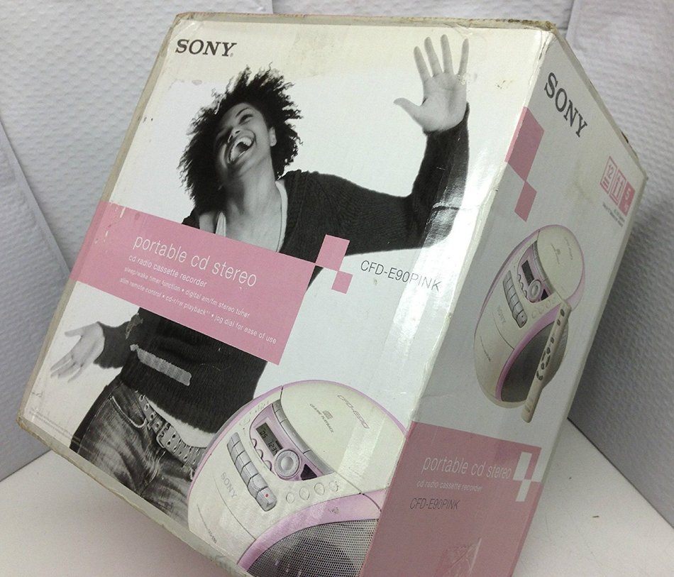 Sony CFD-E90 CD AM/FM Radio and Cassette Recorder with Remote (White/Pink)