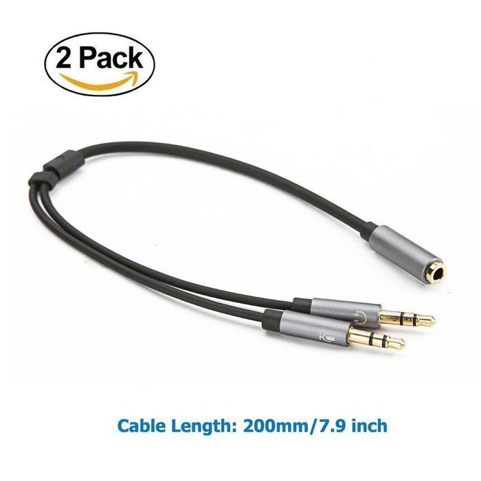 Besign 2-Pack 3.5mm Female to 2 Male Headphone Mic Audio Y Splitter Cable with Separate Headphone / Microphone... N5