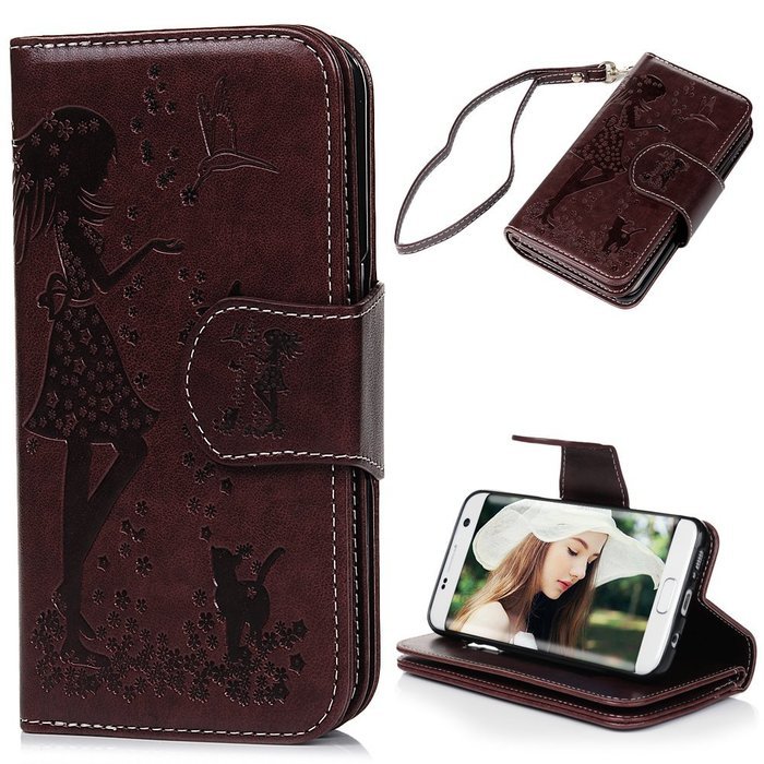 Badalink Galaxy S7 Edge Wallet Case 9 Card Slots Plastic Mirror Hand Strap Stand Feature Embossed PU Leather Flip... N3