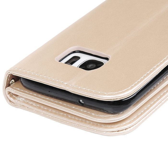 Badalink Galaxy S7 Edge Wallet Case 9 Card Slots Plastic Mirror Hand Strap Stand Feature Embossed PU Leather Flip... N5
