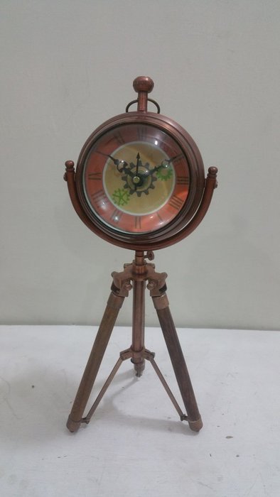 NAUTICAL MARITIME ~ COPPER FINISH CLOCK WITH TRIPOD DESKTOP ~ TABLE CLOCK DECOR