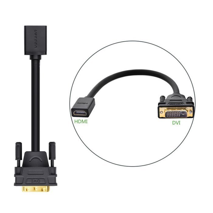 DVI to HDMI Adapter Cable, Ugreen HDMI Female to DVI D Male Video Cable, HDMI to DVI 24+1 Converter 1080P for...
