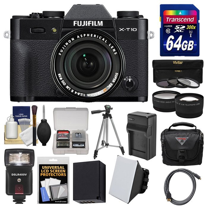 Fujifilm X-T10 Digital Camera & 16-50mm II XC Lens (Black) with 64GB Card + Case + Flash + Battery & Charger +... N19